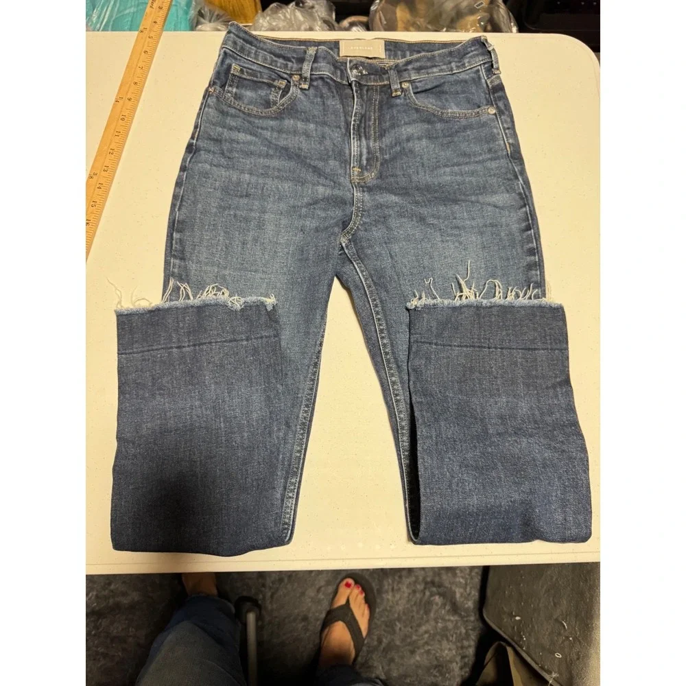 Everlane Women's Dark Wash Raw Hem Cropped Jeans Size 28 Minimalist Denim